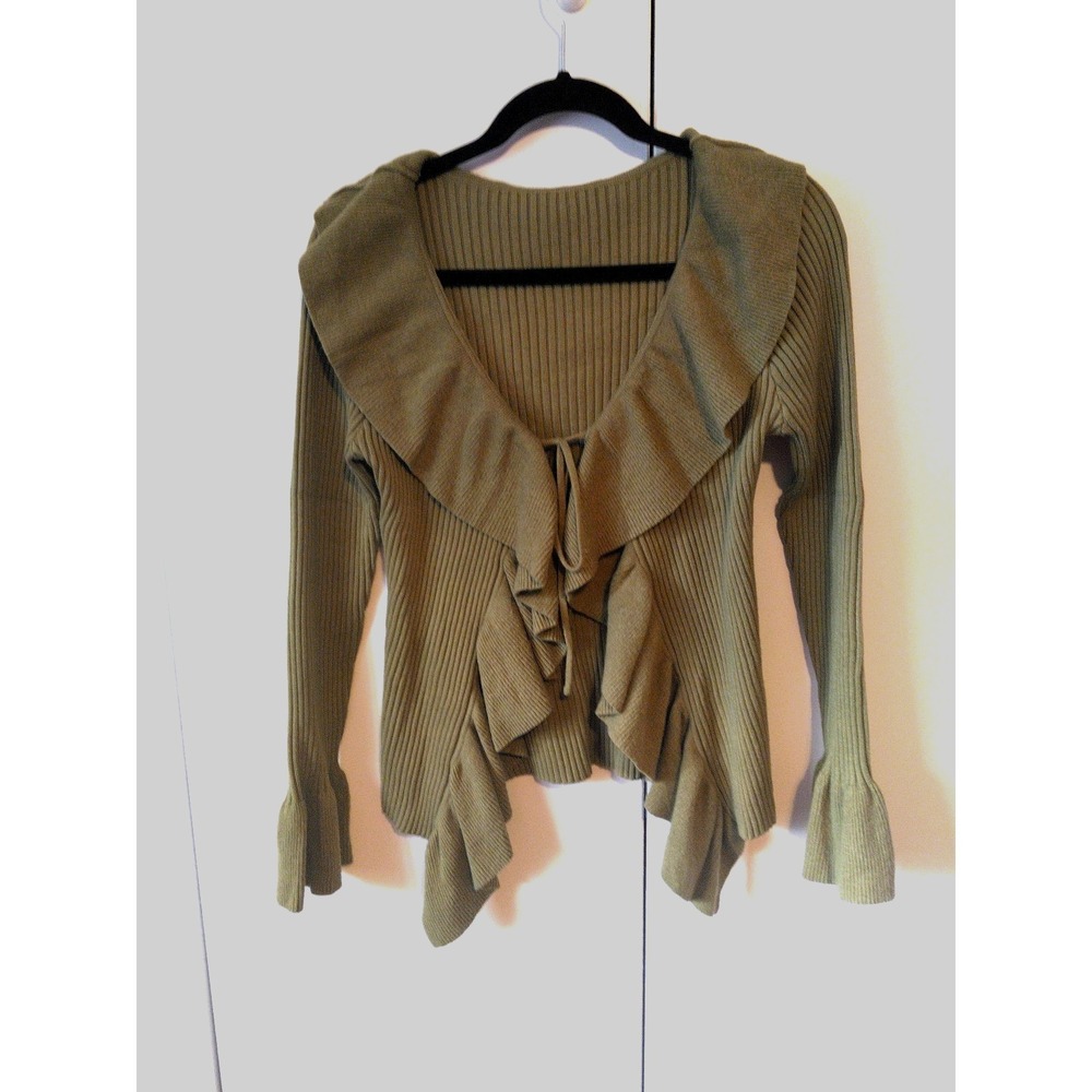 Womens Ruffled Ribbed Tie Front Top Size M Romantic Feminine Forrest Fairy